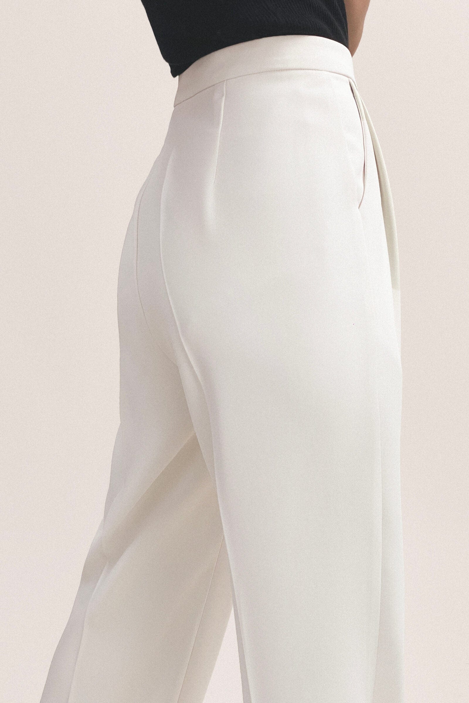 White Pleat Detail Wide Leg Work Pants