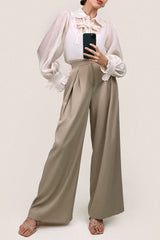 Floral White Sheer Button-Up Tie Neck Blouse