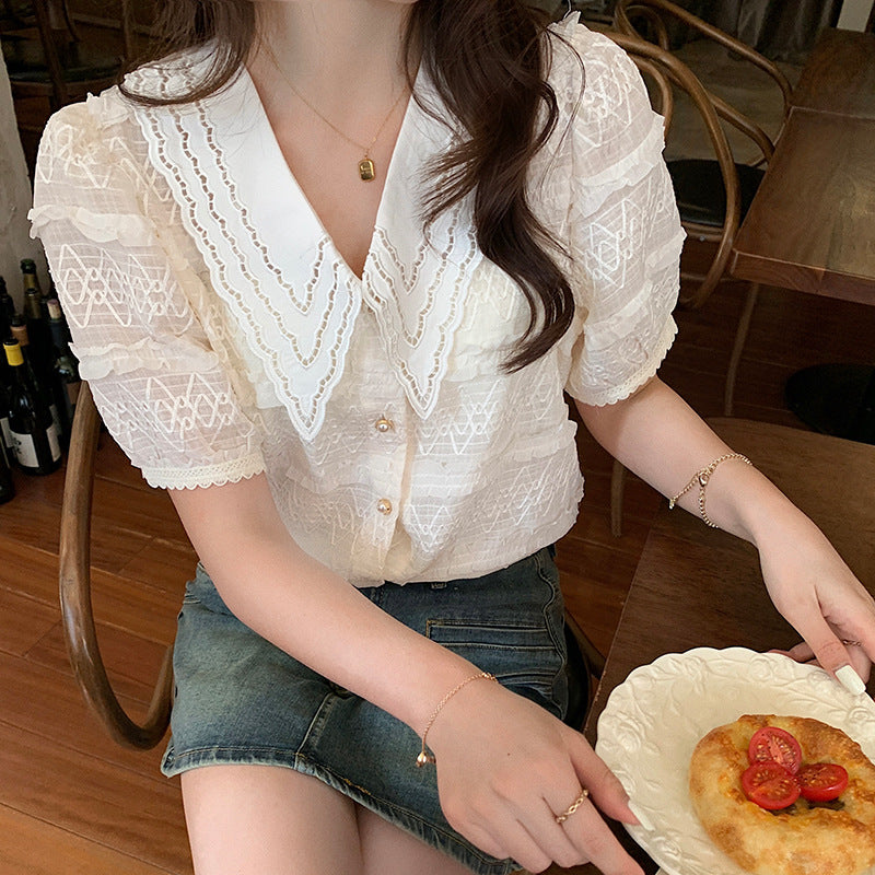 Jakayla Beige Doll Collar Shirt