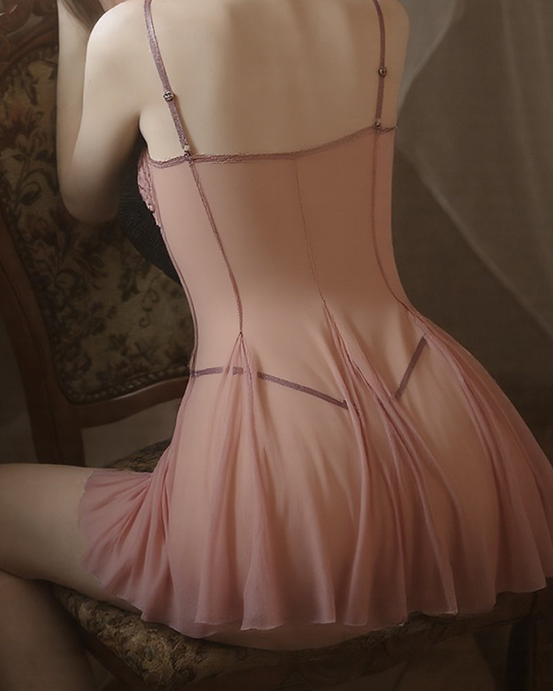 Lace Exposed Breasts Sheer Mesh Camisole Nightgown