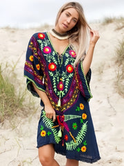 Bohemian Summer V-neck Lace-up Tassel Trumpet Sleeves Beachwear
