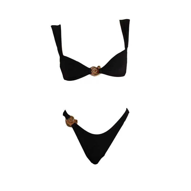 Adjustable Bikini with Metal Details Tummy Control Two Piece Swimsuit Micro Bikini Sets Pantieswear