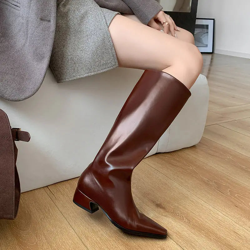 Autumn Cowhide Knee high Boots