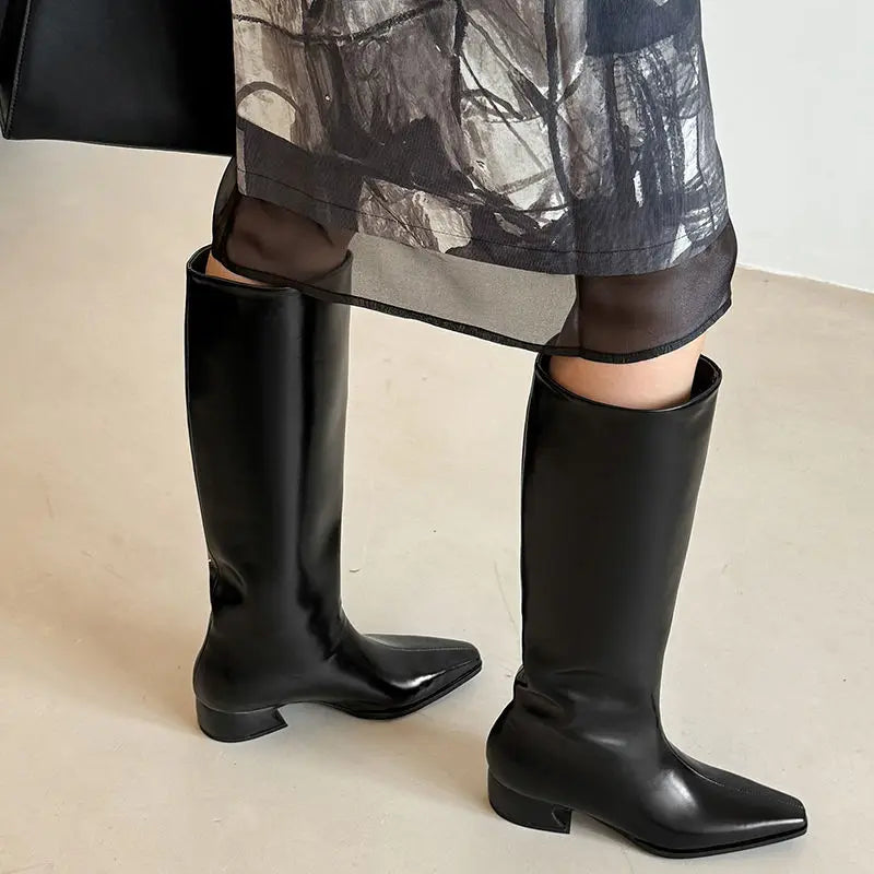 Autumn Cowhide Knee high Boots