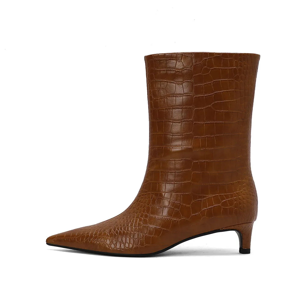 Crocodile grain cowhide Kitten heel Modern Boots