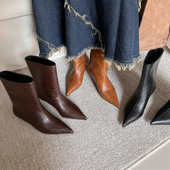 Crocodile grain cowhide Kitten heel Modern Boots