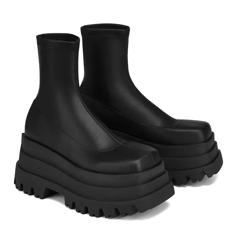 Patent Leather Wedges Elastic Boots