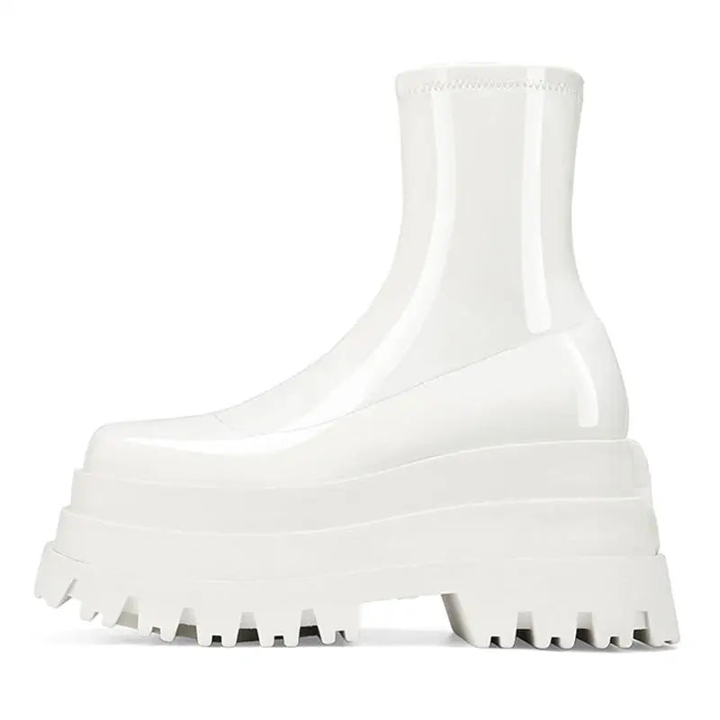 Patent Leather Wedges Elastic Boots