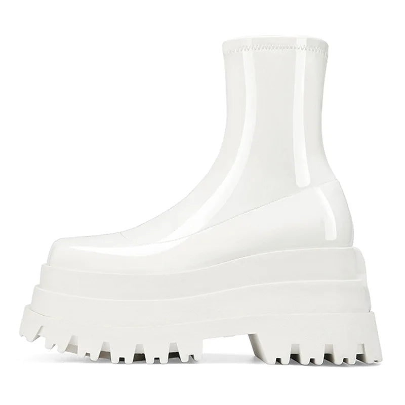 Patent Leather Wedges Elastic Boots