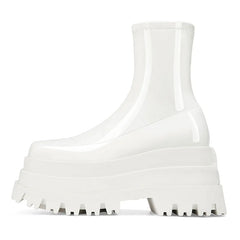 Patent Leather Wedges Elastic Boots
