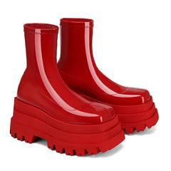 Patent Leather Wedges Elastic Boots