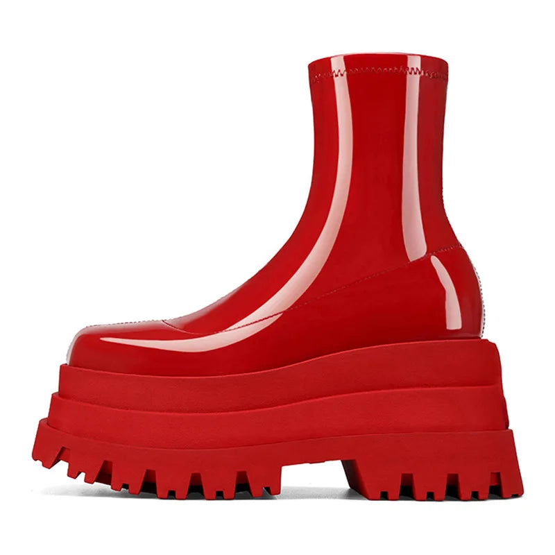 Patent Leather Wedges Elastic Boots