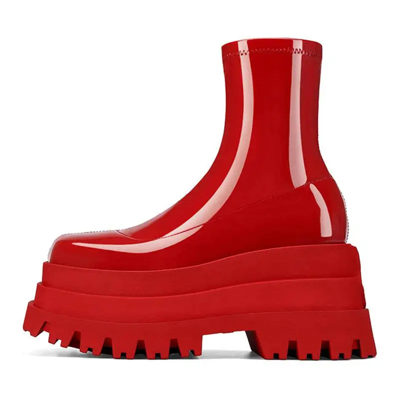 Patent Leather Wedges Elastic Boots