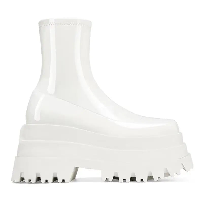 Patent Leather Wedges Elastic Boots