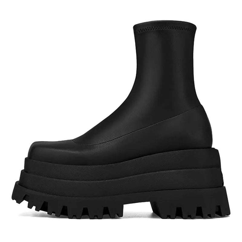Patent Leather Wedges Elastic Boots