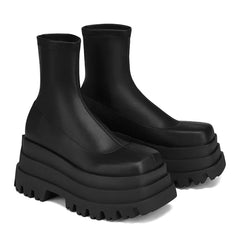 Patent Leather Wedges Elastic Boots