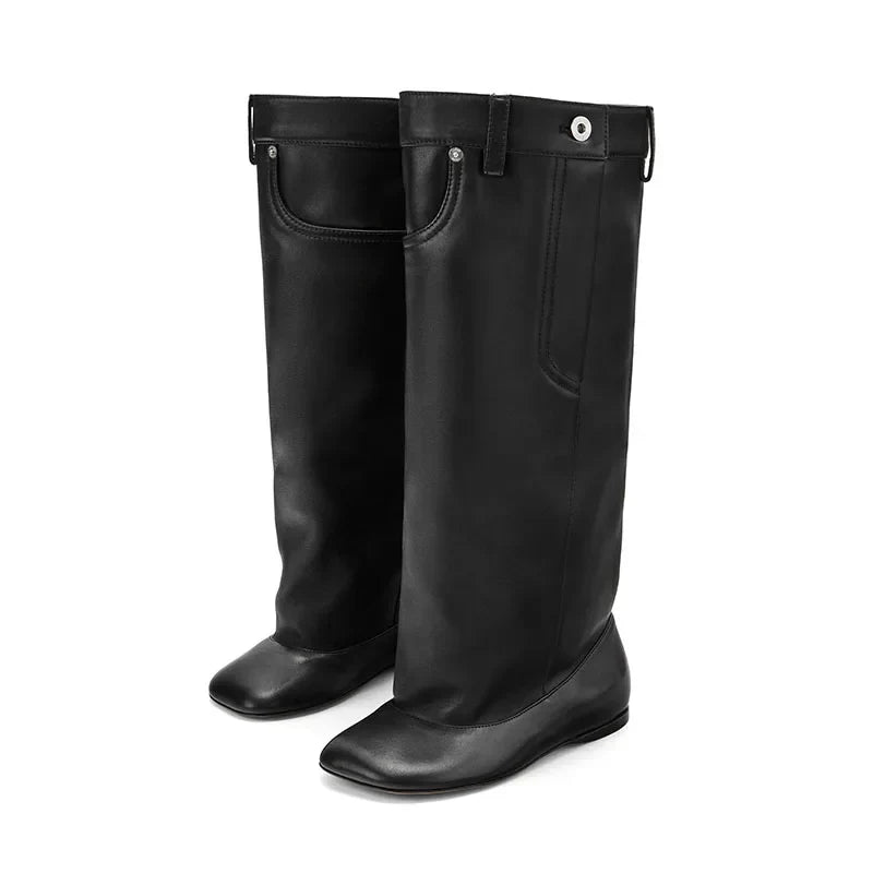 leather Height Increasing Knee high Boots