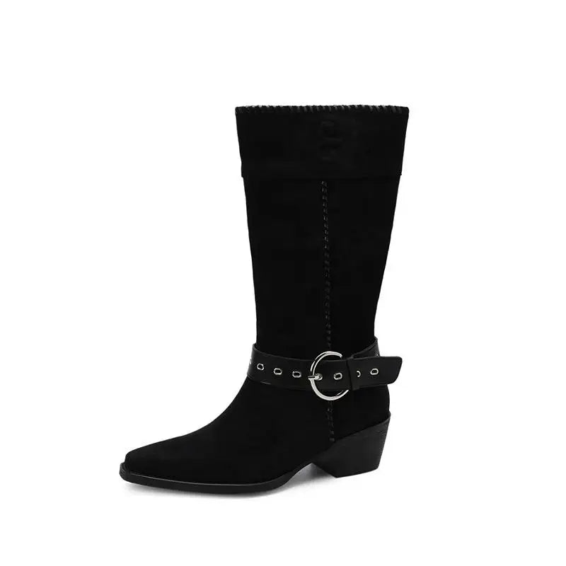 Autumn Belt buckle Suede Western Boots