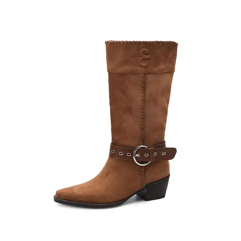 Autumn Belt buckle Suede Western Boots