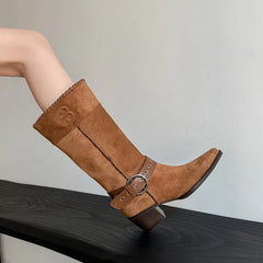Autumn Belt buckle Suede Western Boots