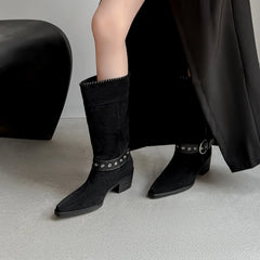 Autumn Belt buckle Suede Western Boots