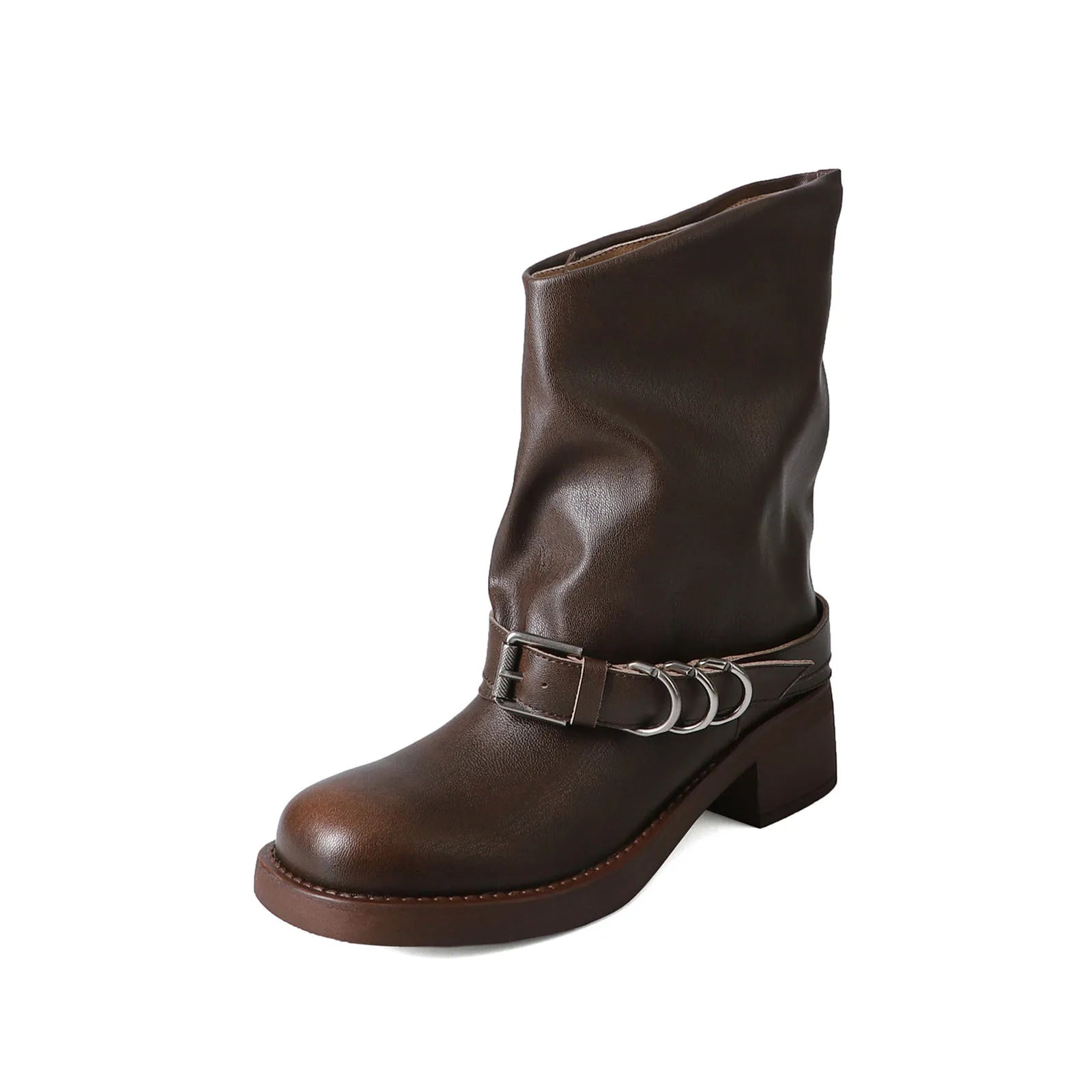 Autumn Belt buckle cowhide Riding Boots