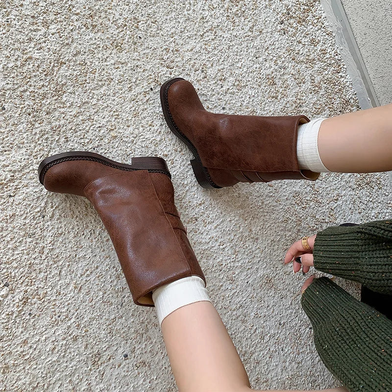 Autumn Belt buckle cowhide Trouser legs Boots