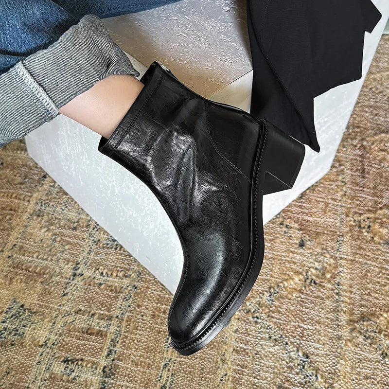 Autumn Black cowhide Short Boots