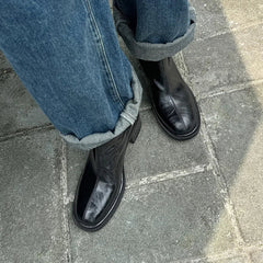 Autumn Black cowhide Short Boots