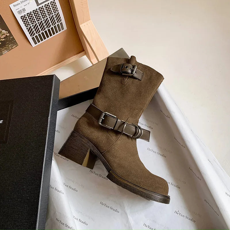 Autumn Cow suede Motorcycle Boots