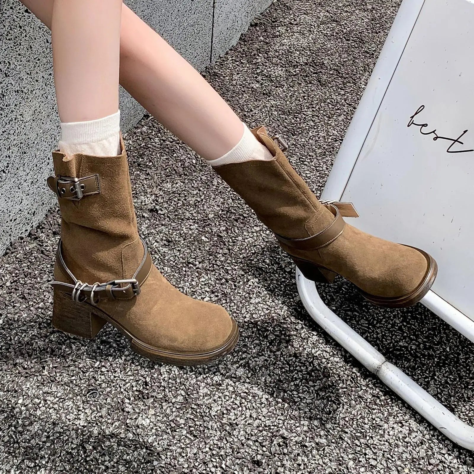 Autumn Cow suede Motorcycle Boots