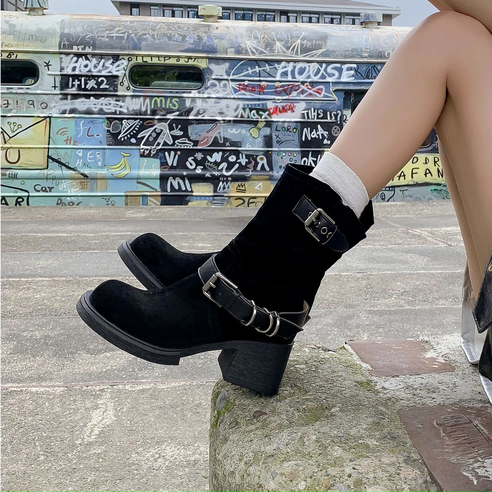 Autumn Cow suede Motorcycle Boots