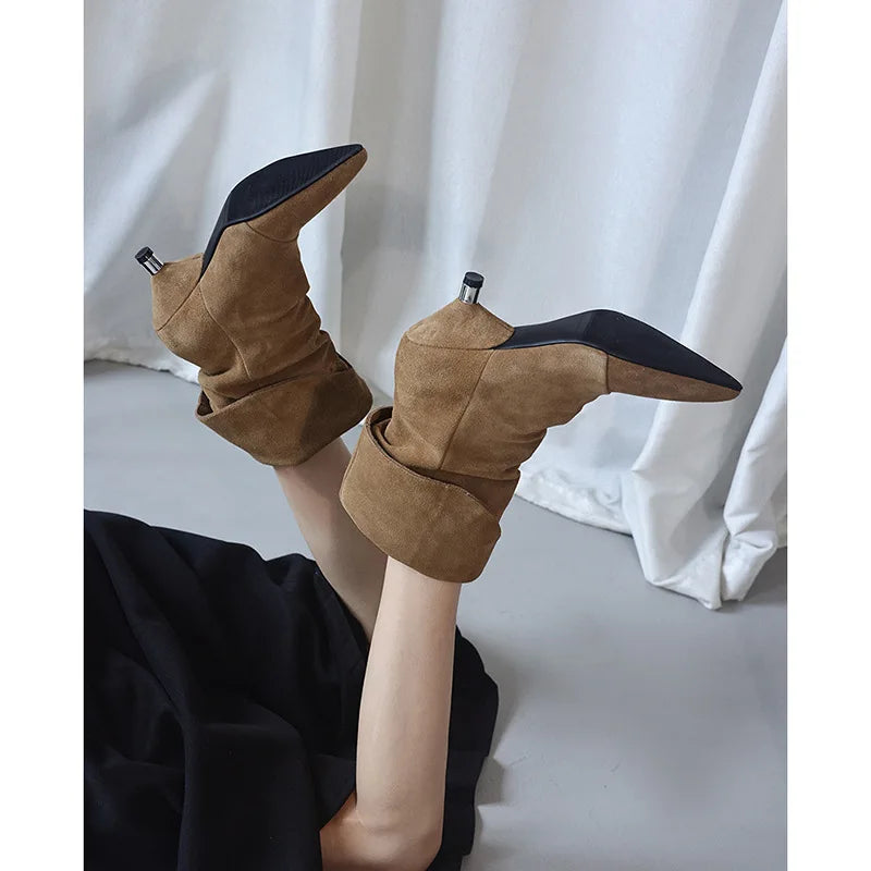 Autumn Cow suede Pleated Modern Boots