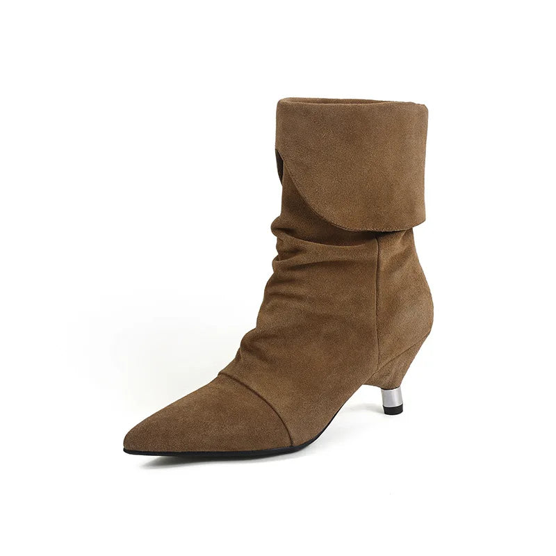 Autumn Cow suede Pleated Modern Boots
