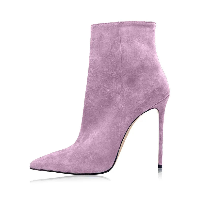 Autumn Cow suede Pointed toe Thin heels Side zipper Super high heel Modern Boots
