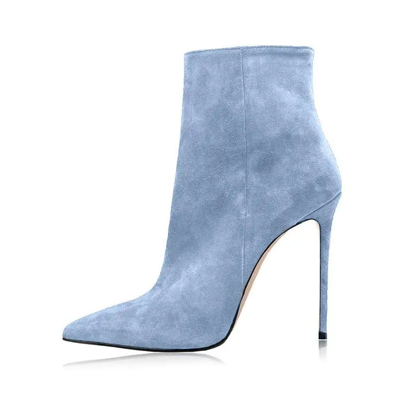Autumn Cow suede Pointed toe Thin heels Side zipper Super high heel Modern Boots