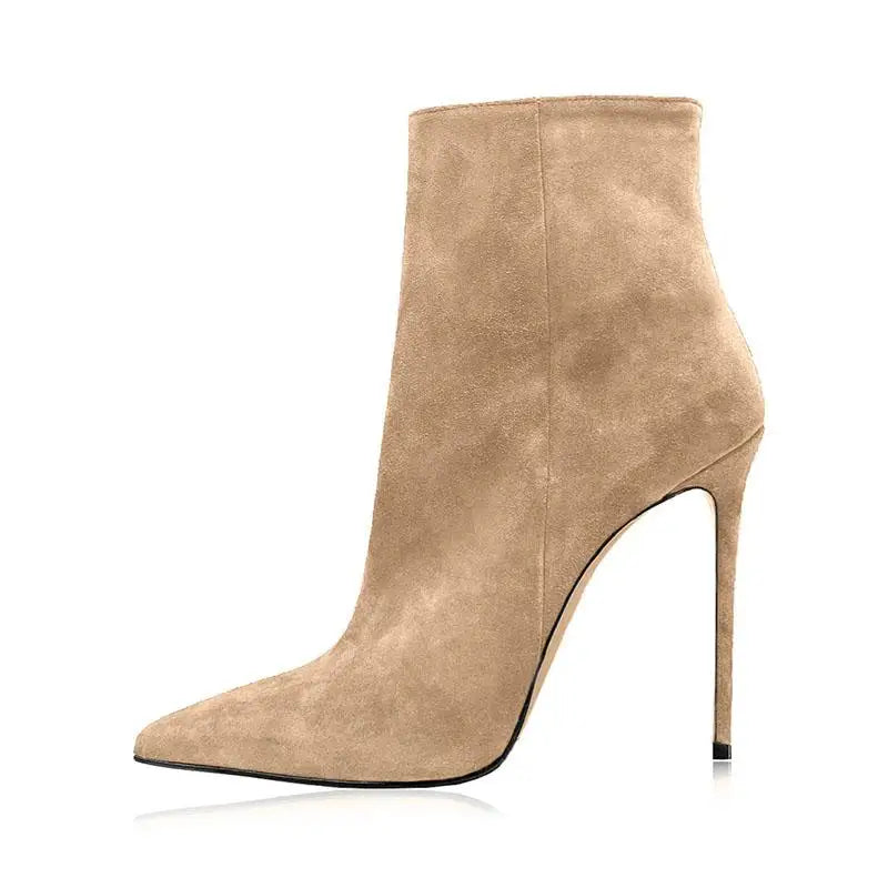 Autumn Cow suede Pointed toe Thin heels Side zipper Super high heel Modern Boots