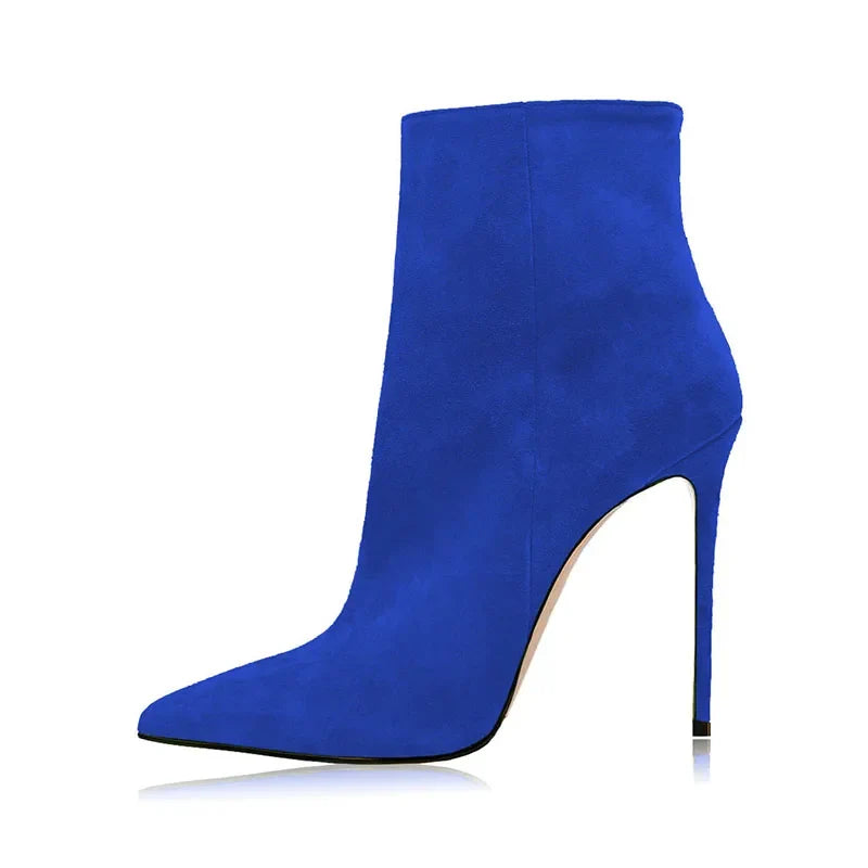 Autumn Cow suede Pointed toe Thin heels Side zipper Super high heel Modern Boots