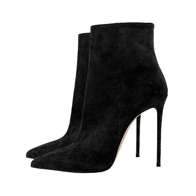Autumn Cow suede Pointed toe Thin heels Side zipper Super high heel Modern Boots