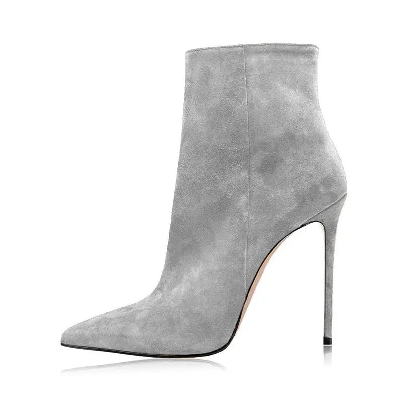 Autumn Cow suede Pointed toe Thin heels Side zipper Super high heel Modern Boots