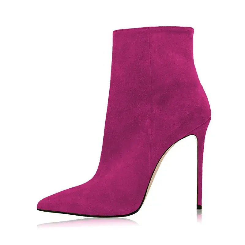 Autumn Cow suede Pointed toe Thin heels Side zipper Super high heel Modern Boots