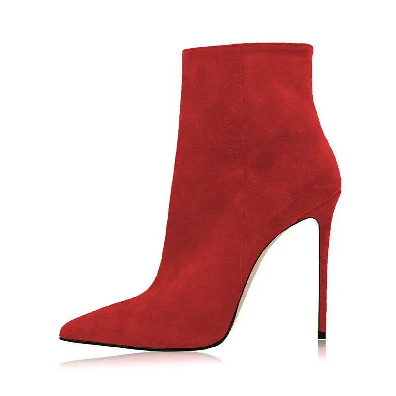 Autumn Cow suede Pointed toe Thin heels Side zipper Super high heel Modern Boots
