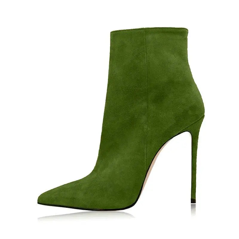 Autumn Cow suede Pointed toe Thin heels Side zipper Super high heel Modern Boots