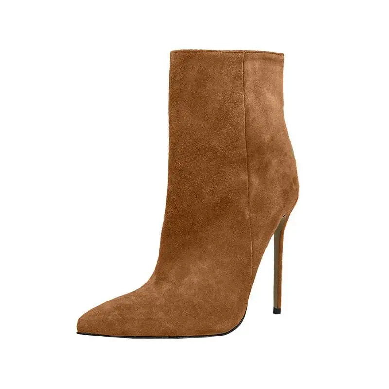 Autumn Cow suede Pointed toe Thin heels Side zipper Super high heel Modern Boots