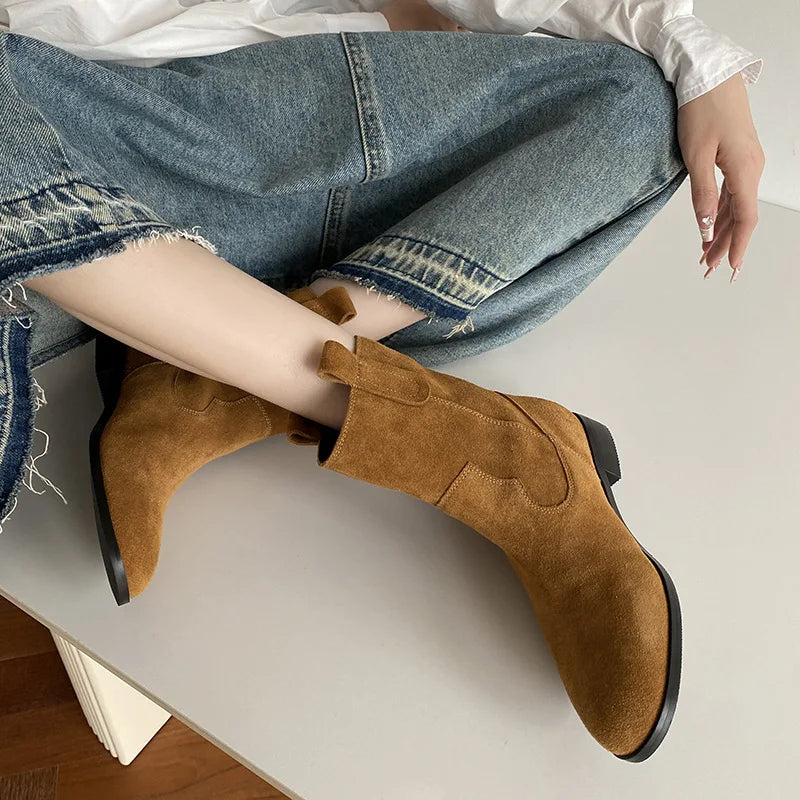Autumn Cow suede Short Boots