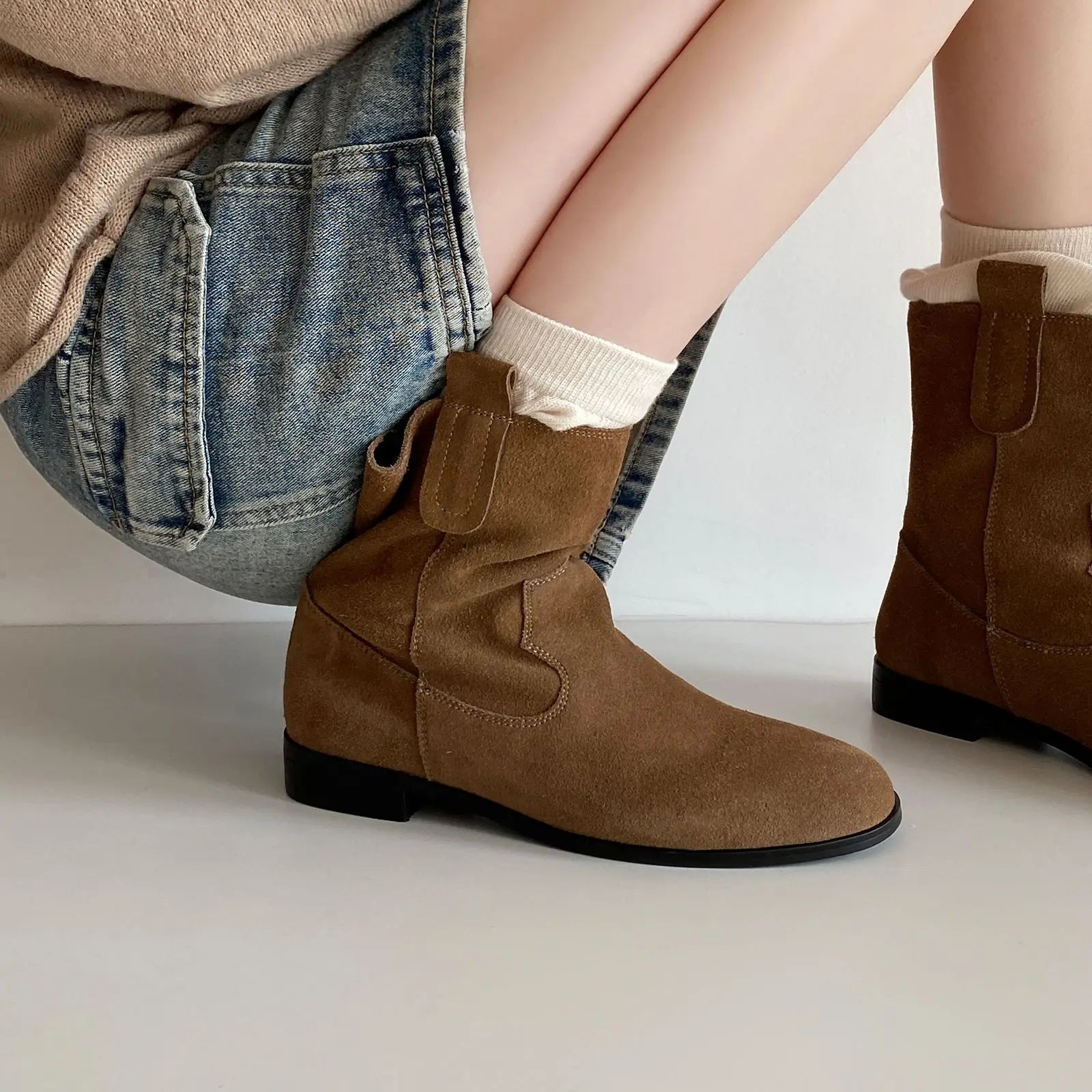 Autumn Cow suede Short Boots
