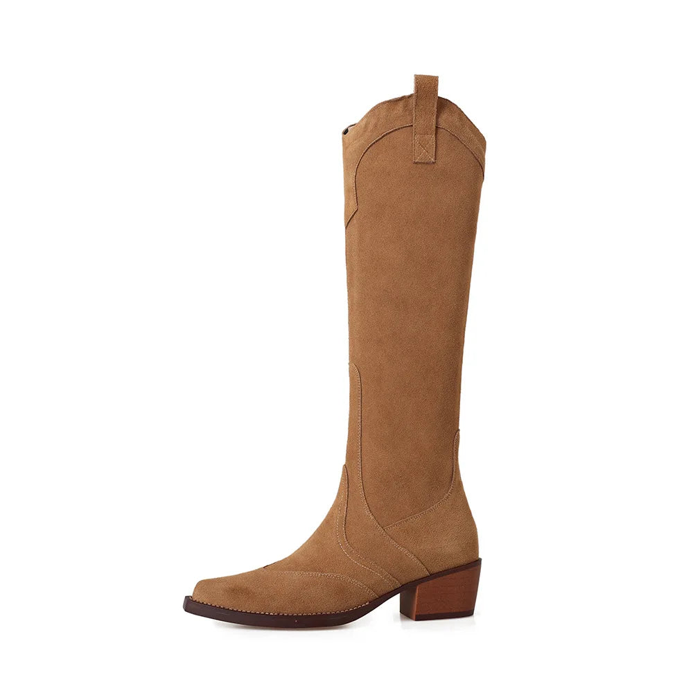 Autumn Cowhide embroidery Riding Boots