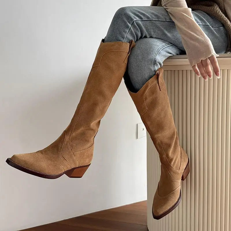Autumn Cowhide embroidery Riding Boots