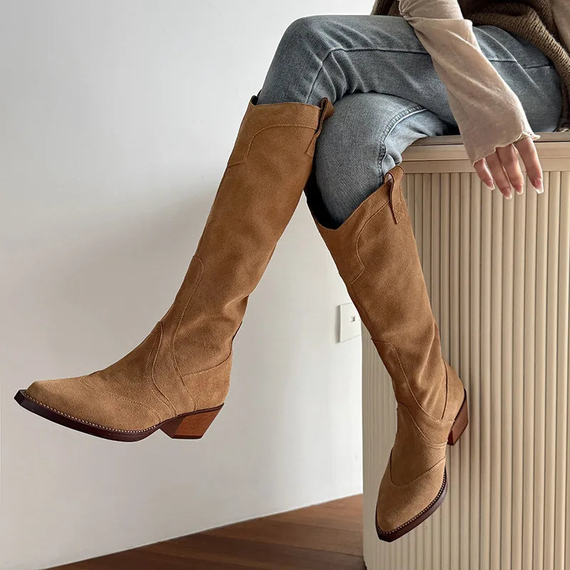 Autumn Cowhide embroidery Riding Boots