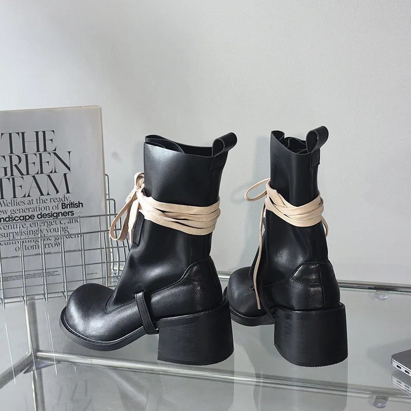 Autumn Cross tied  cowhide Modern Boots